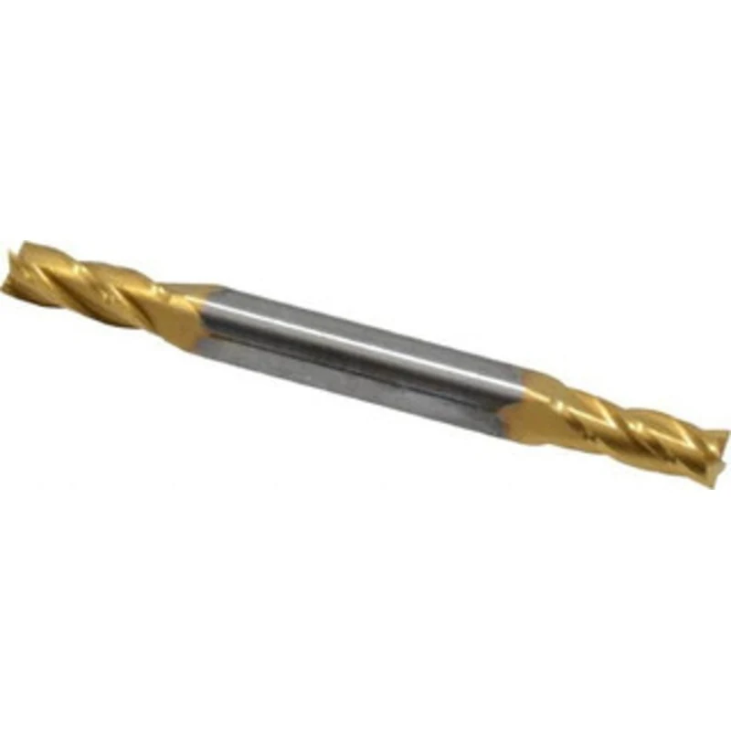 KYOCERA SGS 13/64, 1/2 LOC, 1/4 Shank Diam, 2-1/2 OAL, 4 Flute, Solid Carbide Square End Mill Double End, TiN Finish,...